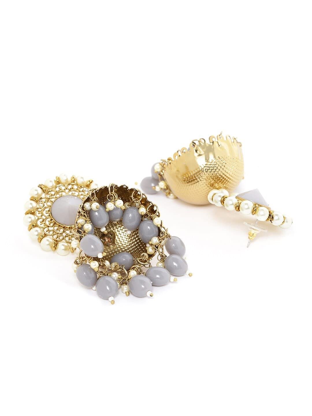 Priyaasi Grey Gold-Plated Beaded Dome Shaped Jhumkas