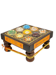 RUDRADIVINE Navgrah Chowki Wooden Base with 3D Glass Yantra – 9 Planet Shanti & Vastu