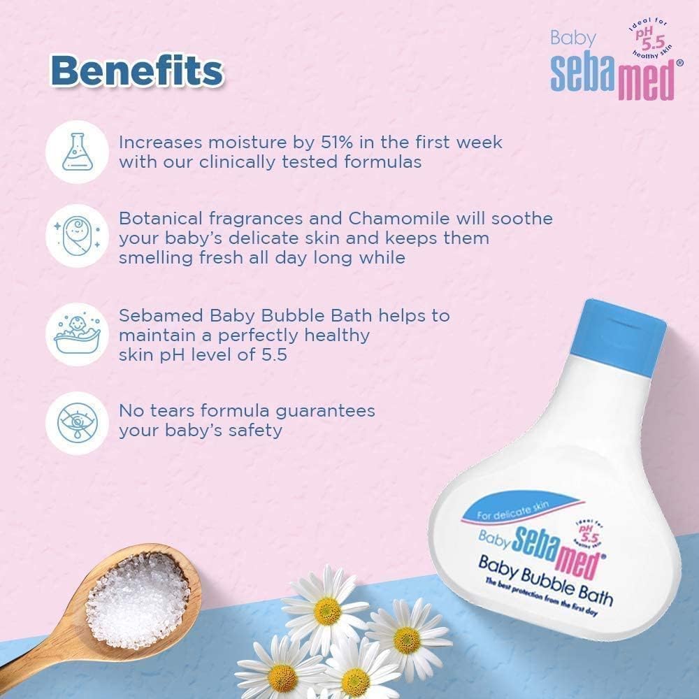 Sebamed Baby Bubble Bath|pH 5.5|With Chamomile|Soap Free|No Tears|200 ml (Pack of 3)