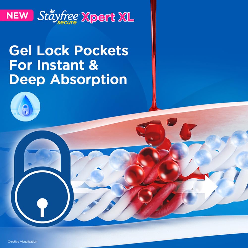 Stayfree Secure Xpert XL Sanitary Pads 6s | Longer & Wider Pads for Heavy Flow