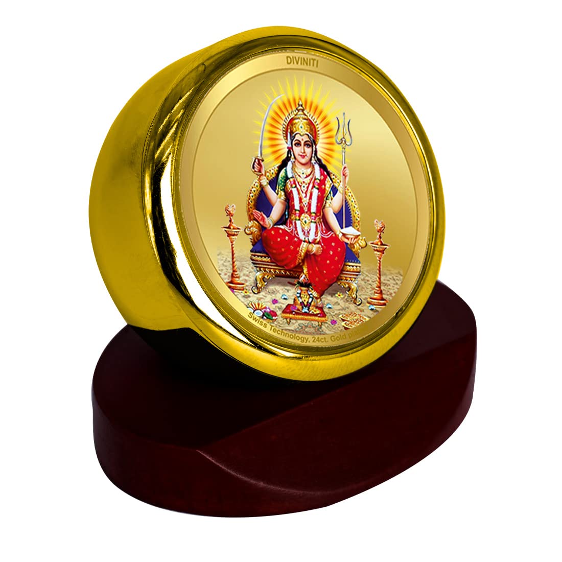 DIVINITI 24K Gold Plated Religious Car Dashboard Frame | Premium God Idol Frame for Car, Home Mandir & Office Table | Spiritual Gift, Decorative Showpiece | Santoshi Mata