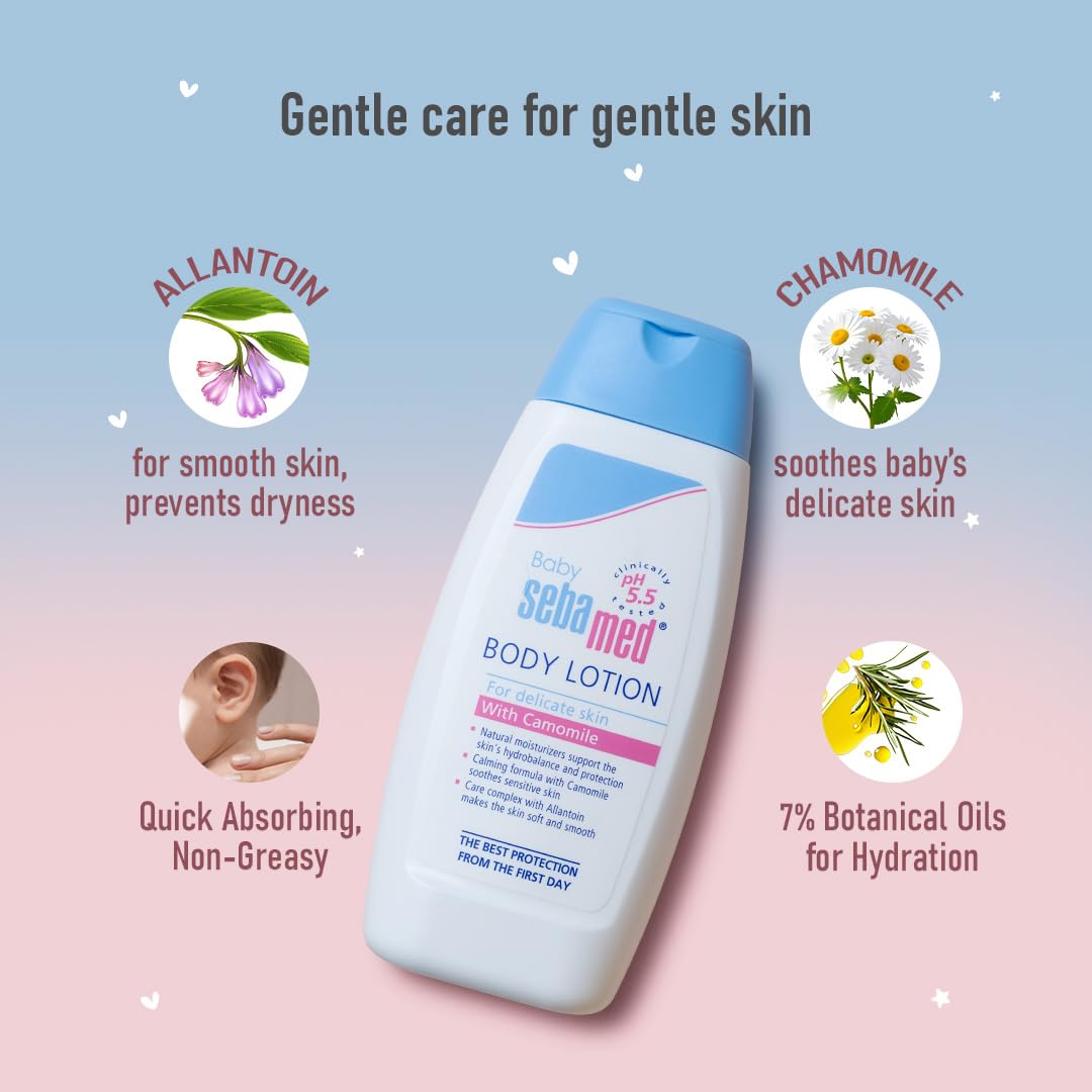 Sebamed Baby Body Lotion|pH 5.5|Vegan|200 ml (Pack of 3)