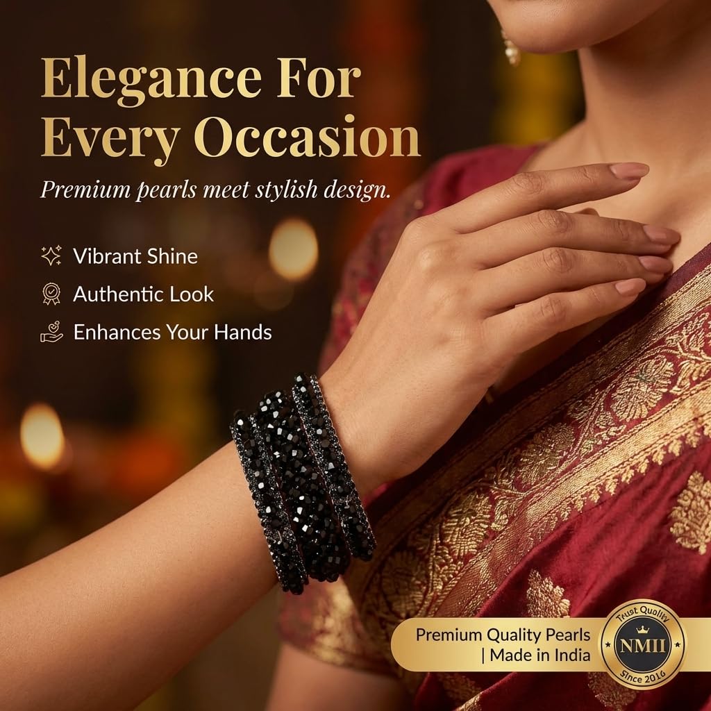 NMII Stylish Pearls Alloy Metal Kada Bangles Set For Women and Girls | Fancy Metal Bangles | Trendy Design Bangles For Girls | Wedding, Party, Shadi Fashion Jewellery-Set of 6 Bangles