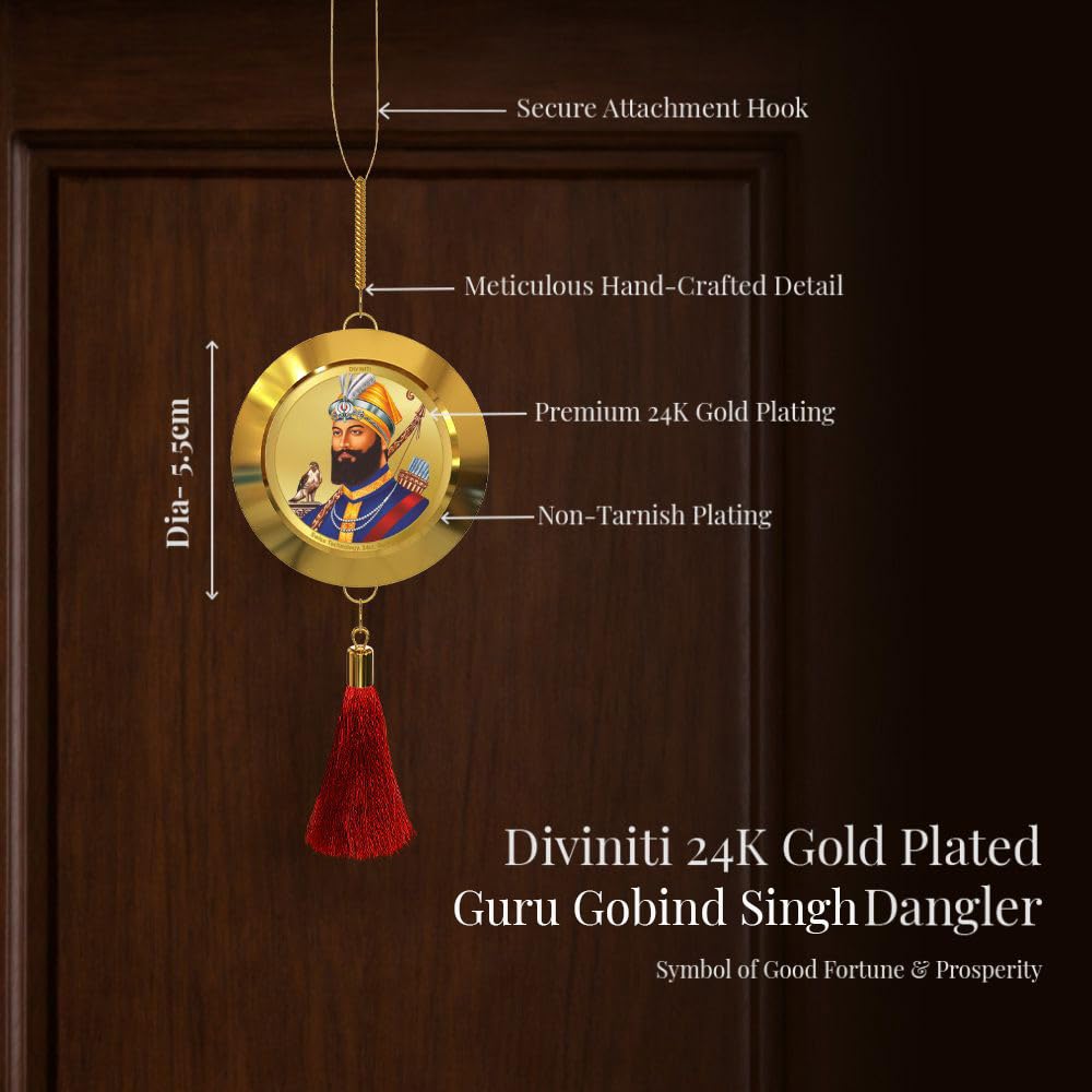 Diviniti 24K Gold Plated Guru Nanak Dev Ji & Guru Gobind Singh Ji Wall Hanging Double Sided | Sikh Religious Home Entrance Door Hanging, Mandir Decor, Spiritual Gift Item for Blessings
