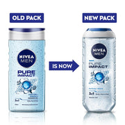 NIVEA MEN Pure Impact 250ml Body Wash| Shower Gel for Face, Body & Hair| Purifying Micro Particles for Extra Fine Scrub & Instant Summer Freshness|Clean, Healthy & Moisturized Skin