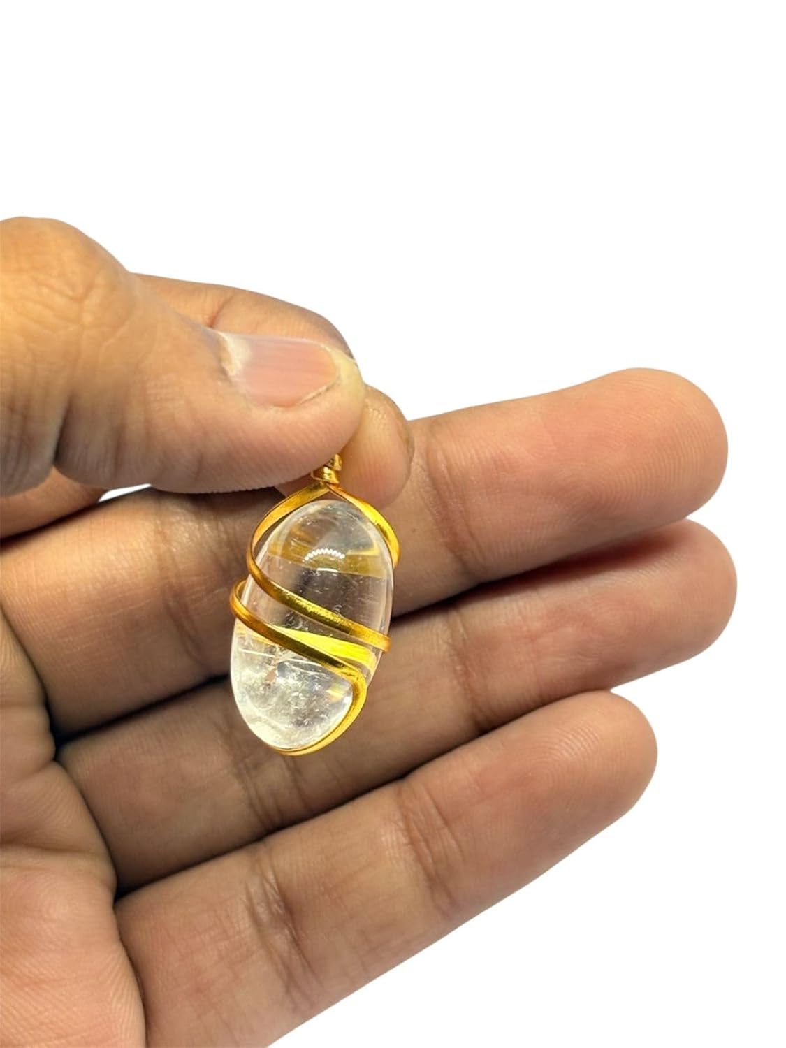 RUDRADIVINE Original Sphatik Pendant (1.5 Inch) – Natural Clear Crystal Quartz with Gold-Plated Wire Wrap | Spiritual Healing Stone Locket for Men & Women (15g)