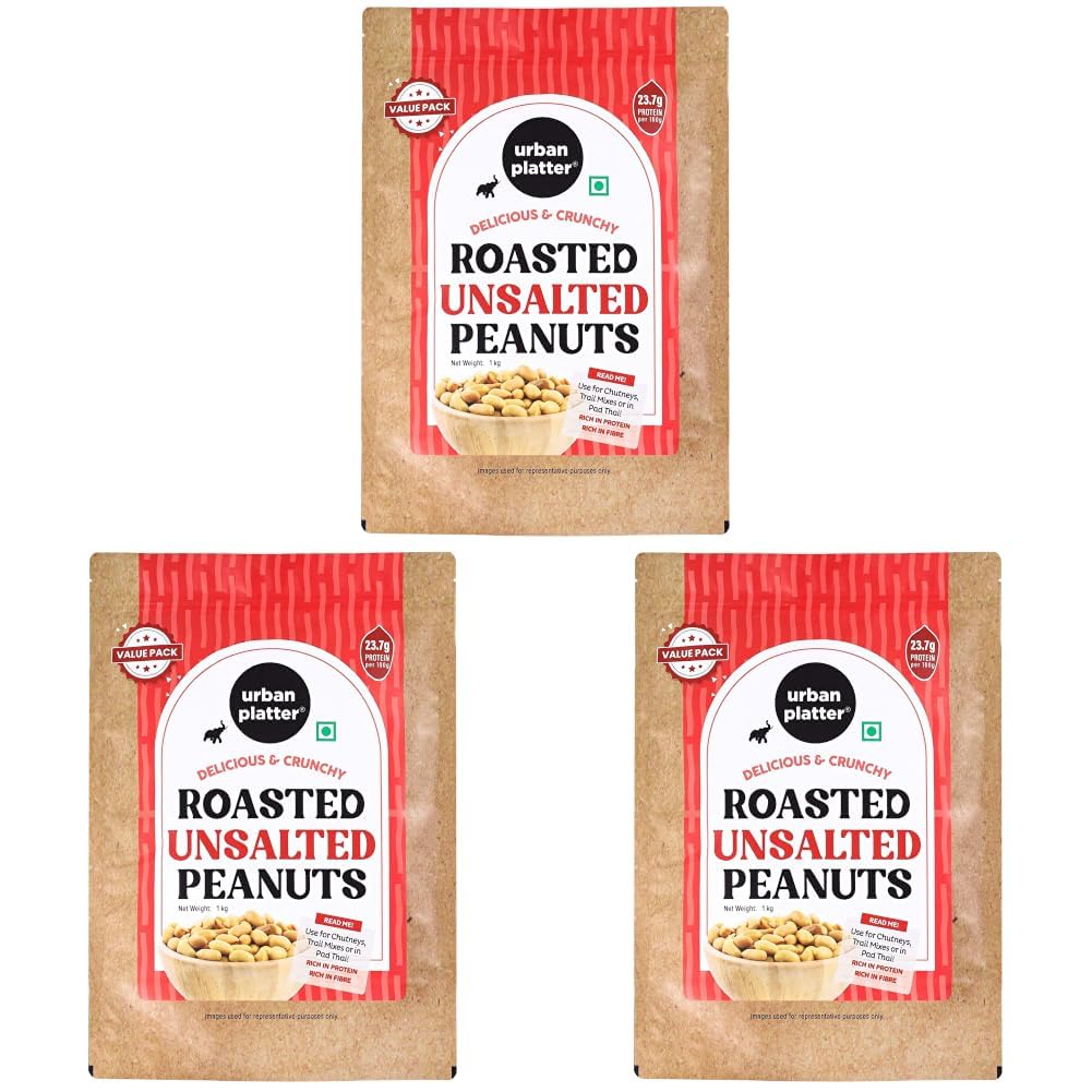 Urban Platter Roasted Unsalted Peanuts, 1kg (Skin Removed | Vacuum Packed | Product of Bharuch) (Pack of 3)