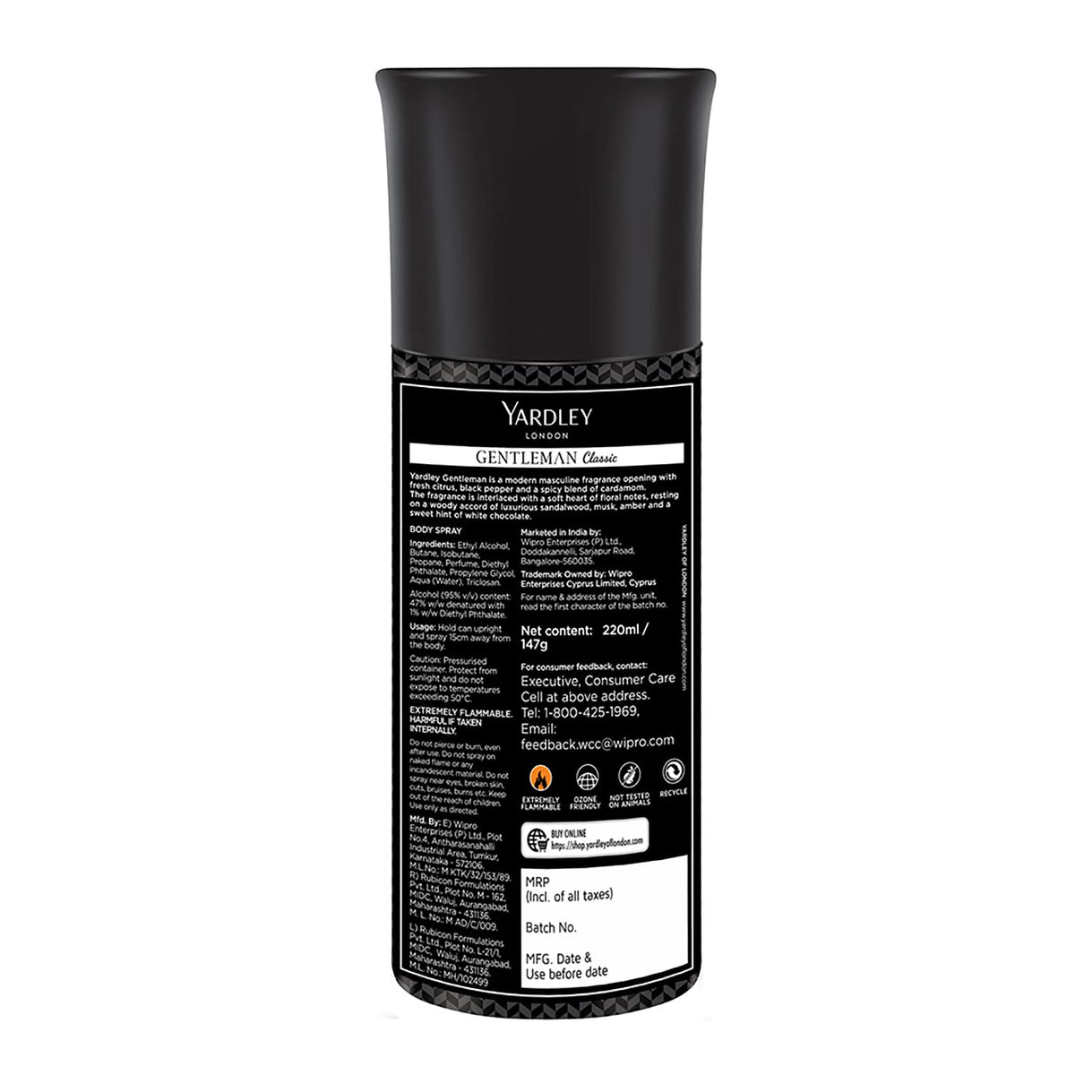 Yardley London Gentleman Classic Deodorant Body Spray For Men, 220ml