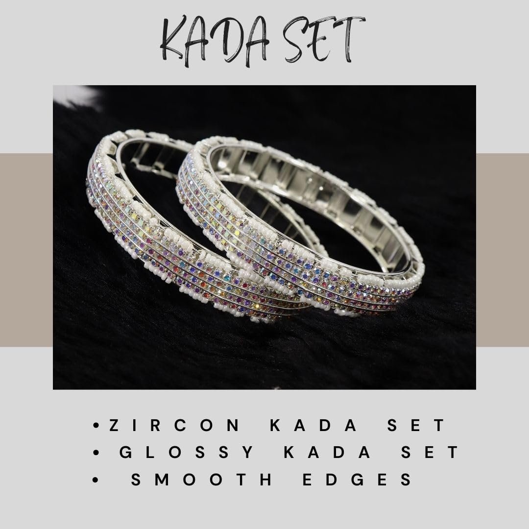 NMII Alloy Metal Traditional Pearls & American Diamond Stone Premium Bangles Set For Women and Girls | Stylish Party, Wedding, Festival, Occasion Fashion Jewellery-Set of 2