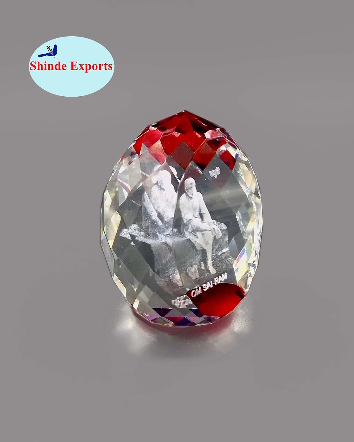 SHINDE EXPORTS shirdi sai Baba Idol for car Dashboard/Crystal Statue 2.5 inches (RED)