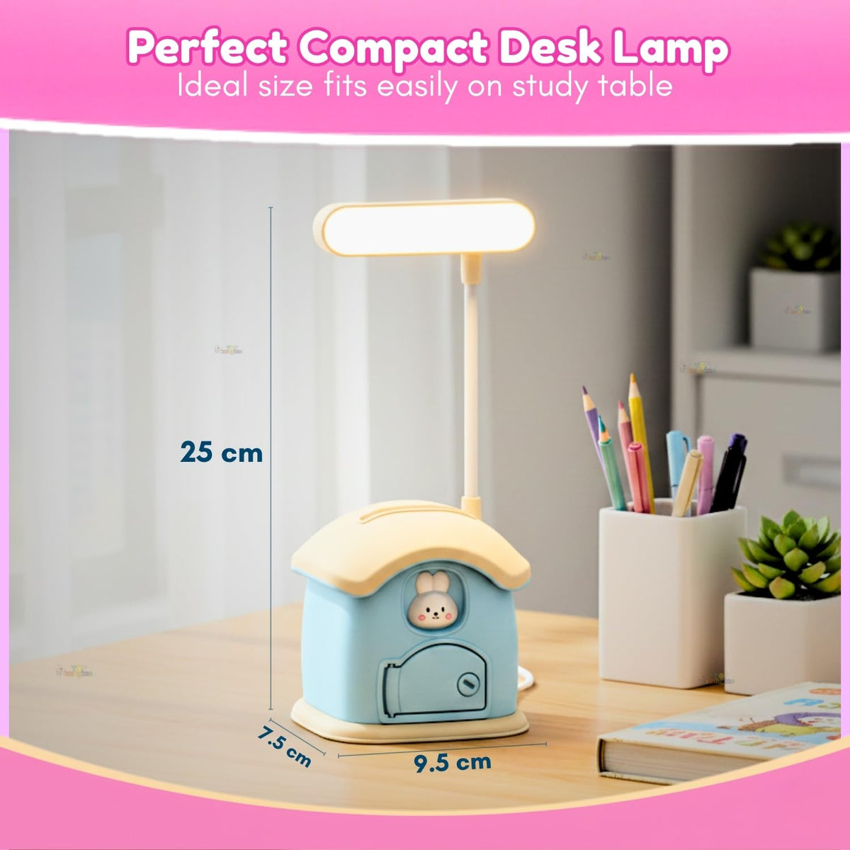 Toy Imagine 3-in-1 Desk Lamp with Pen Holder & Piggy Bank USB Rechargeable Study Lamp, Cute Design for Kids, Perfect for School Desk, Study Table & Bedroom(Multicolour)