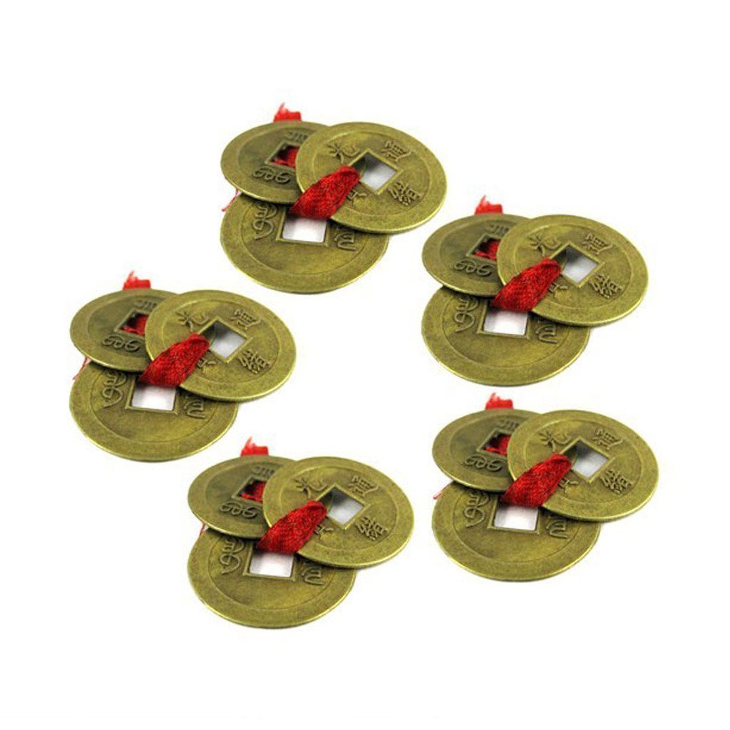 RUDRADIVINE Brass Lucky Coins For Good Luck, 2.5 cm, 15 piece, Golden