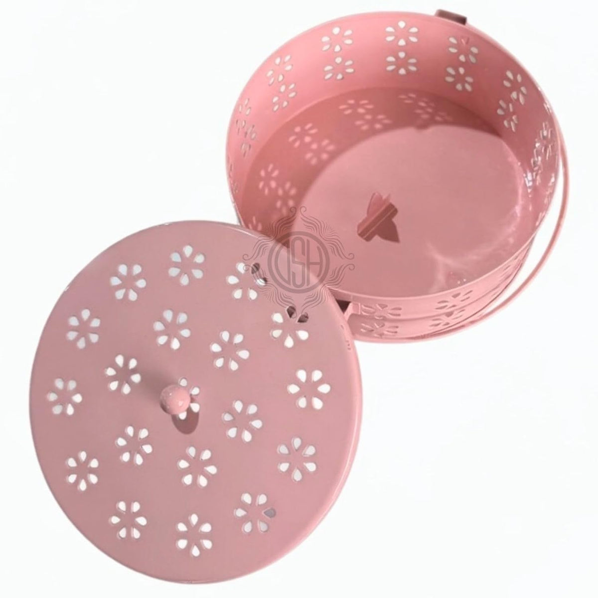 DSH Metal Mosquito Coil Holder with Lid & Handle Ash Catcher Stand for Mosquito Coil Indoor Outdoor Safe Use (Pink)