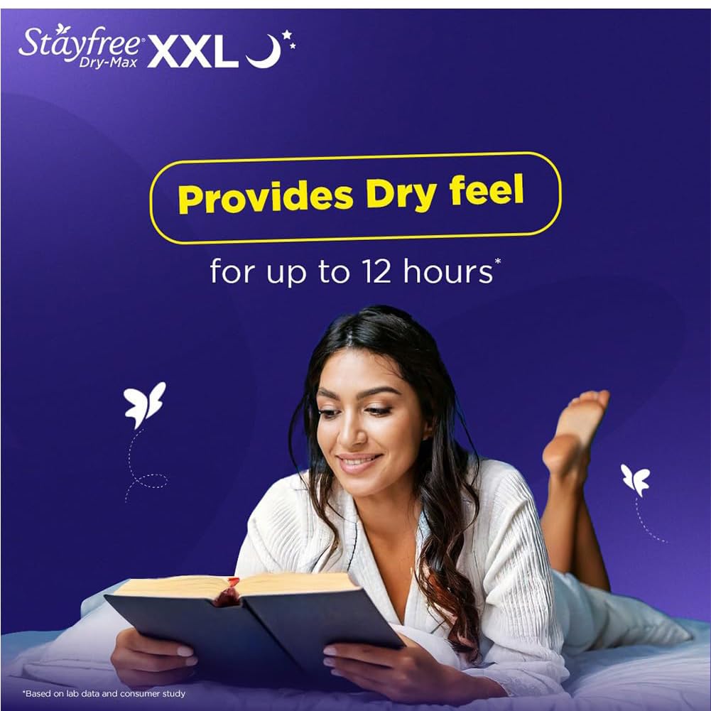Stayfree Dry Max All Night Sanitary Pads – 42 Pads (Pack of 3 × 14) | Ultra‑Absorbent Overnight Protection | Extra Long | Comfortable Fit | Leak‑Lock Technology