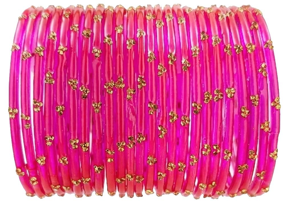 NMII Viral & Trendy Glass Bangles with Zircon Gemstone Work For Women & Girls | Designer Glass ki Chudi | Stylish Kanch Ki Choodi | Stylish Girl's Bangles Bracelet for Wedding, Party - Set of 24