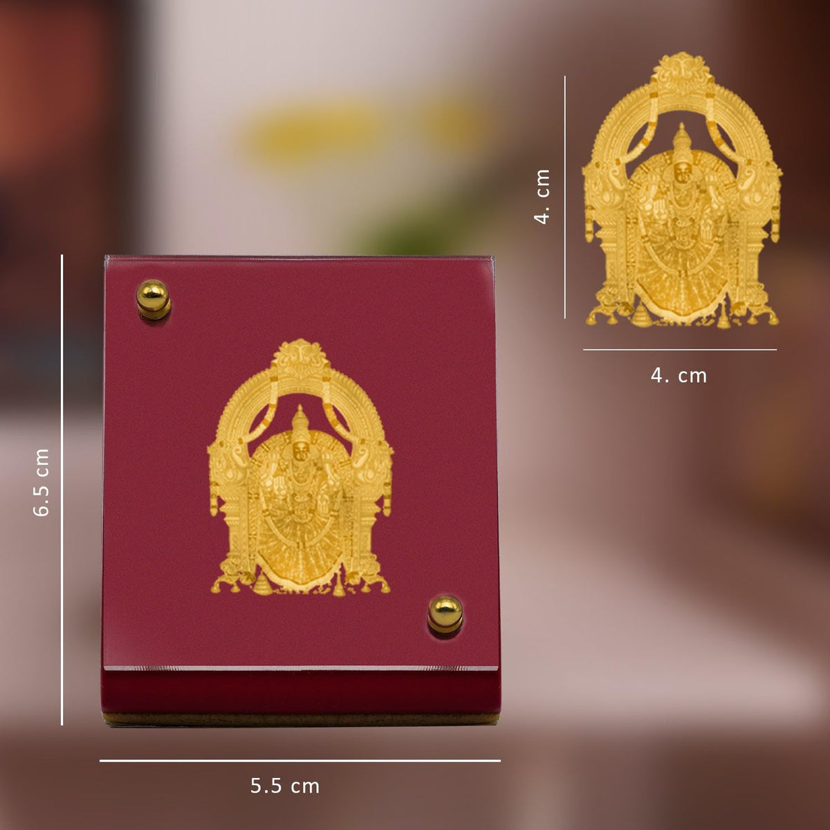 Diviniti 24K Gold Plated Padmavathi Frame for Car Dashboard Home Decor Table Office MDF 1B Royal Car Frame with 24K Gold Plated Foil Religious Frame for Puja Festival Gift (6.5 CM x 5.5 CM)