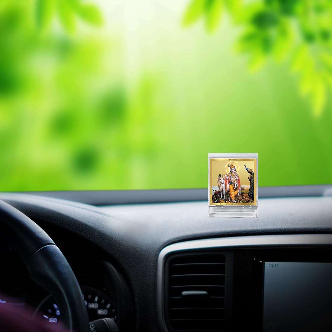 DIVINITI 24K Gold Plated Religious Car Dashboard Frame | Premium God Idol Frame for Car, Home Mandir & Office Table | Spiritual Gift, Decorative Showpiece | Krishna