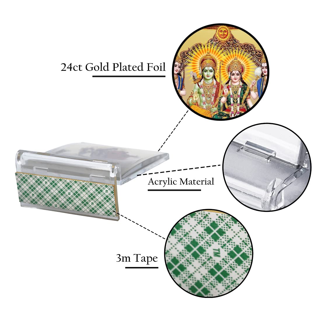 DIVINITI Ram Darbar God Idol Photo Frame for Car Dashboard, Table Décor|ACF 3 Acrylic Frame, 24K Gold Plated Foil and |Idol for Pooja, Gifts Items (11X6.8 CM)