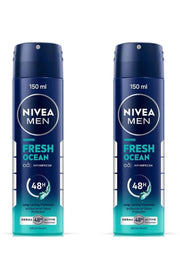 Nivea Men Deodorant Spray - Fresh Ocean (150Ml) (Pack Of 2)