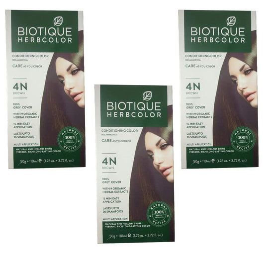 Biotique 3 Herbcolor Conditioning 4N Brown With 9 Organic Herbal Extracts,Natural Ingredients Are- Black Tea+Hibiscus+Shikakai + Calendula + Nilini + Tesu + Bhringraj + Argan Oil + Avocado Oil,1 Count