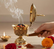 DSH CRAFTING YOUR CURIOSITY Brass Dhuna Loban Burner with Wooden Handle Dhoop Dani Dhooni Decorative Insence Burner Holder and Gift Items (LBN-17-MOONstar)