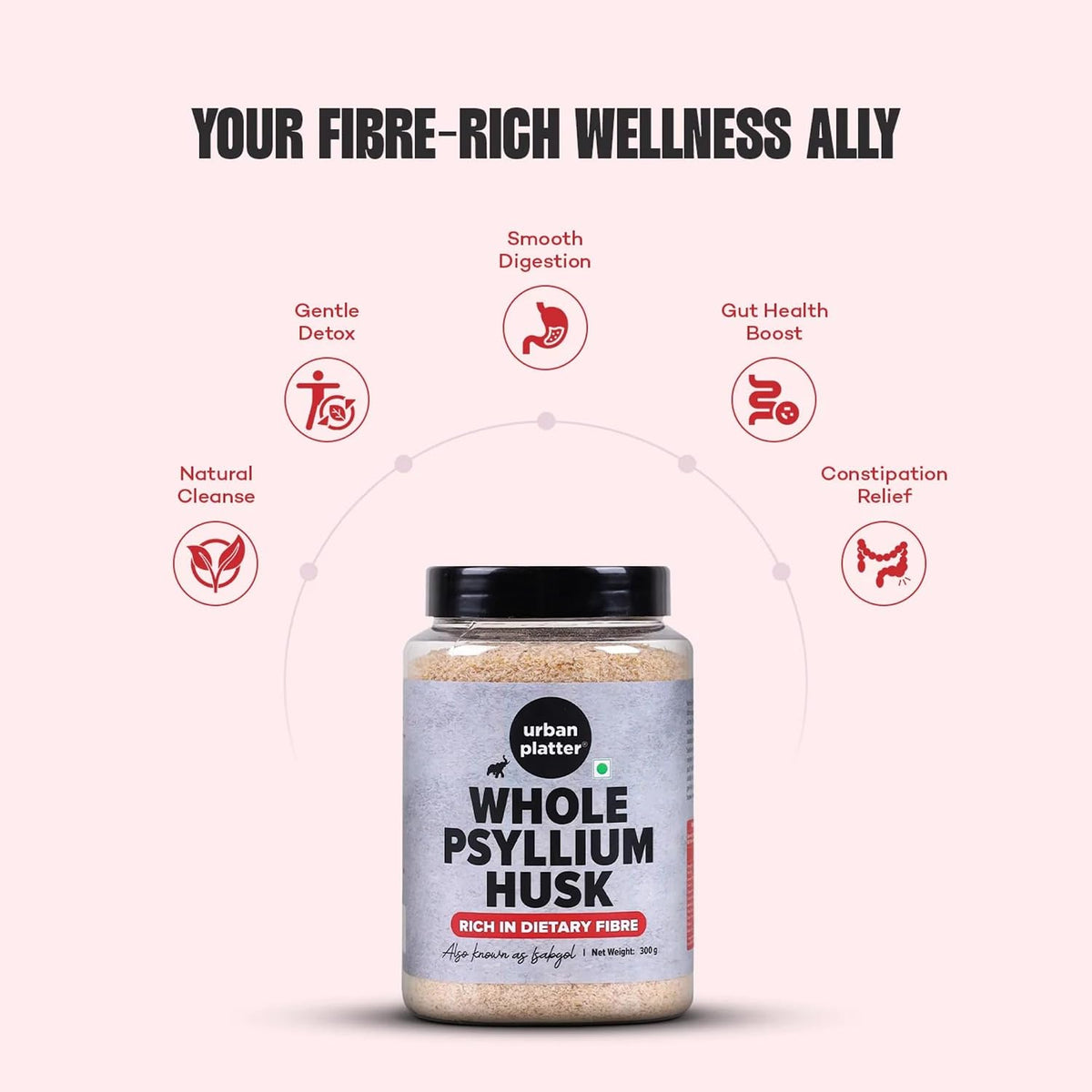 Urban Platter Isabgol, 300g (Whole Psyllium Husk, Rich in Dietary Fiber, Supports Digestive Health, Nature's Soluble Fiber)