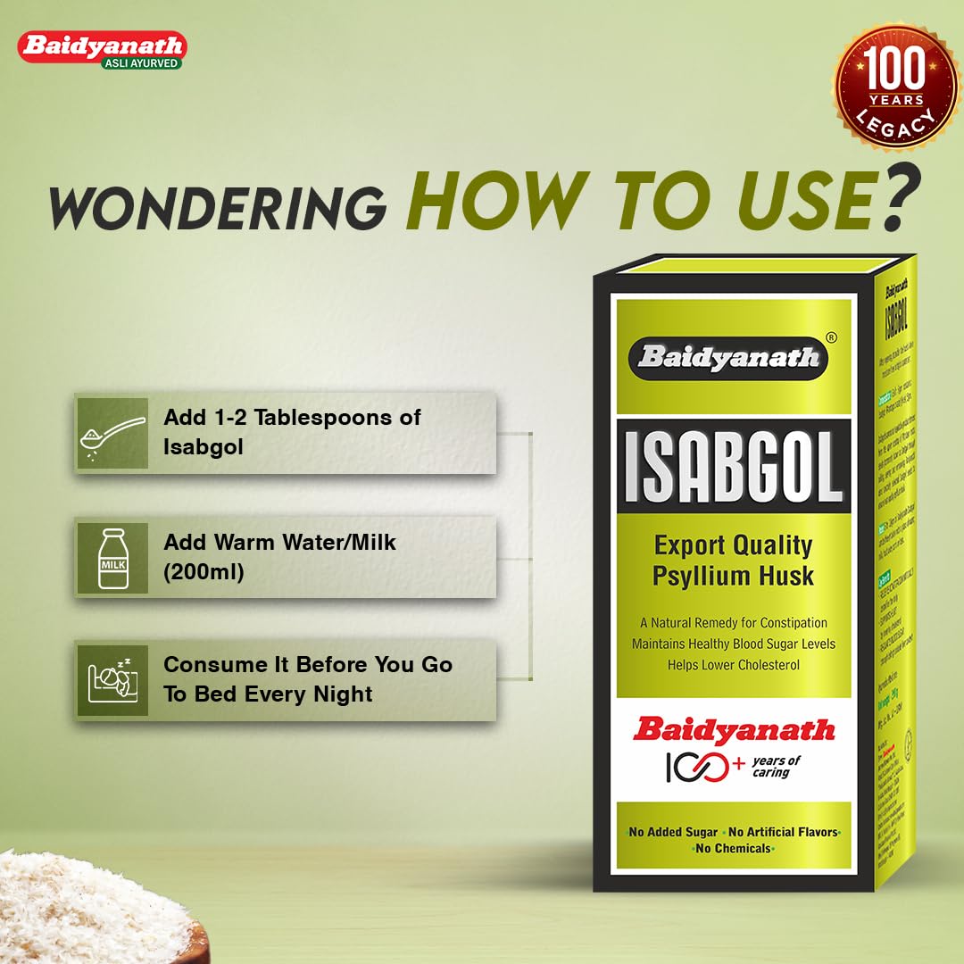 Baidyanath Asli Ayurved Isabgol - Psyllium Husk Powder - 200Grams | Effectively Relieves Constipation | Fibre Supplement For Digestion
