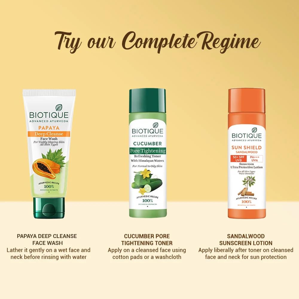 Biotique Bio Sandalwood 50+ SPF UVA/UVB Sunscreen Ultra Soothing Face Lotion Water Resistant, 190ml