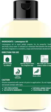 Holy Natural Lemongrass Oil for Hair Fall, Moisturising Skin, Face | Therapeutic Grade, Steam Distilled, Home Diffuser | 300ml