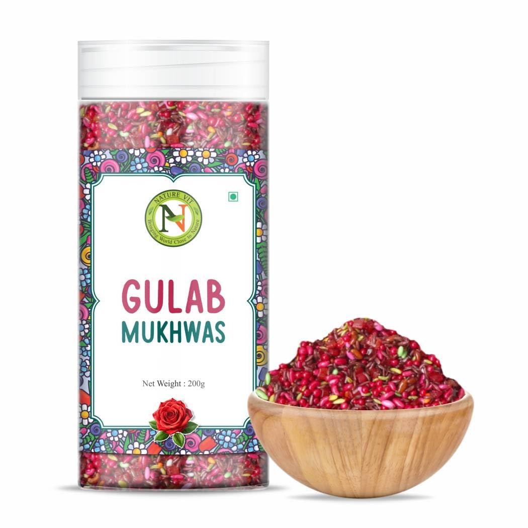 NatureVit Gulab Mukhwas, 200g | Rose Petals & Sweet Gulab Mouth Freshener Mix | Traditional Mukwhas & After-Meal Delight