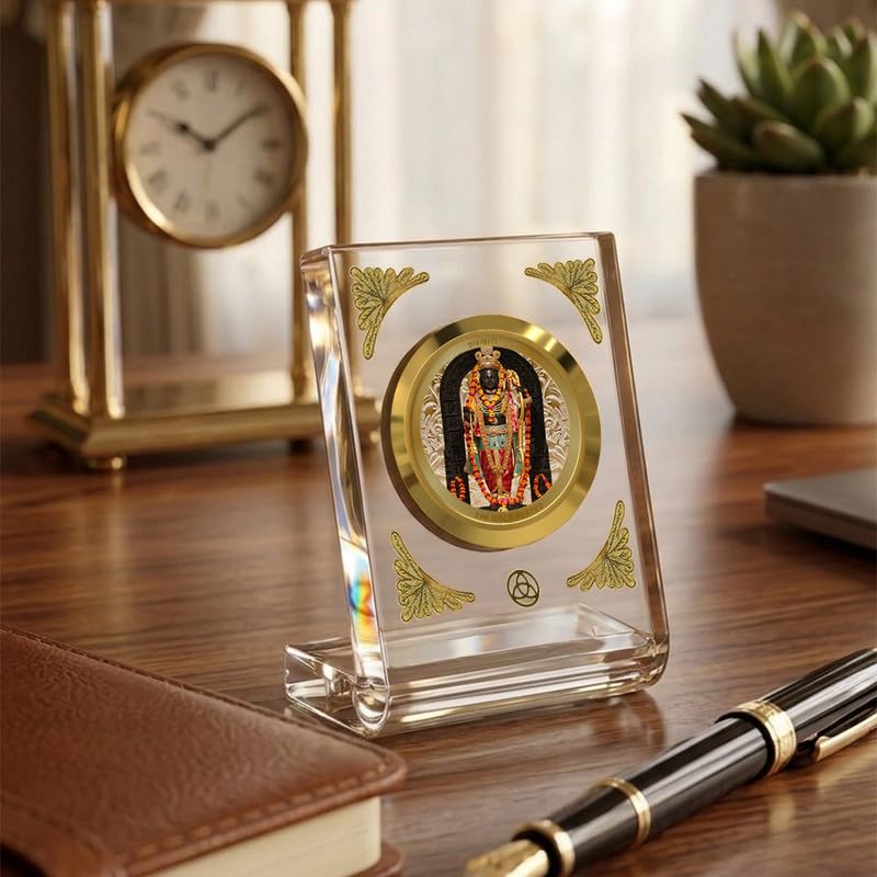 DIVINITI 24K Gold Plated Religious Car Dashboard Frame | Premium God Idol Frame for Car, Home Mandir & Office Table | Spiritual Gift, Decorative Showpiece | Ram Lalla