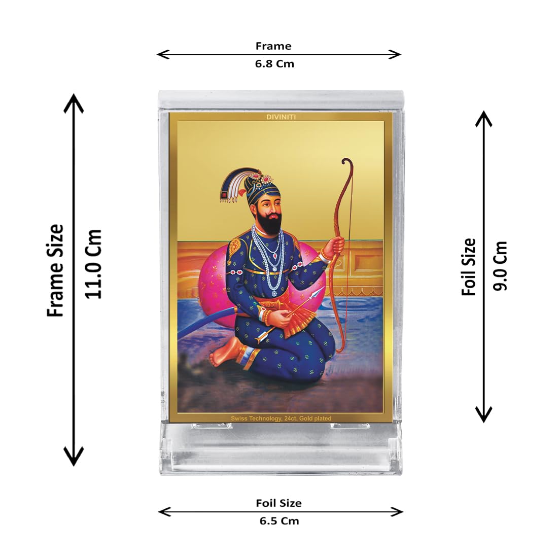 DIVINITI 24K Gold Plated Religious Car Dashboard Frame | Premium God Idol Frame for Car, Home Mandir & Office Table | Spiritual Gift, Decorative Showpiece | Guru Gobind Singh