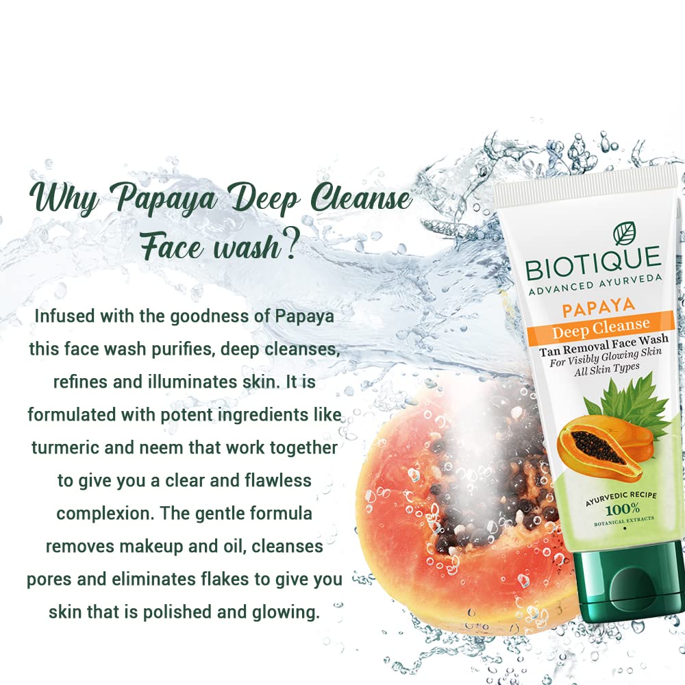 Biotique Papaya Deep Cleanse Face Wash For Visibly Glowing Skin All Skin Types, 150ml