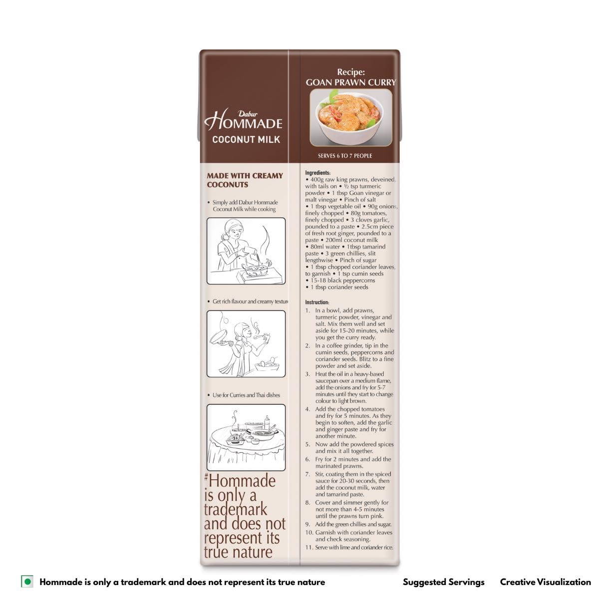 Dabur Hommade Coconut Milk : Made from the Extract of 2 Creamy Coconuts | Thick & Creamy Consistency | No Added Sugar | Thick First Pressing Milk | Hassle-Free, Ready to Use | Ideal for Curries, Desserts & Baking | 200ml single item