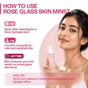 Suroskie Rose Glass Skin Mist 100ml | Rose Water Face Mist with Niacinamide, Hyaluronic Acid & Ceramide | Hydrating, Soothing & Glow Boosting Makeup Prep & Refresh Spray for All Skin Types