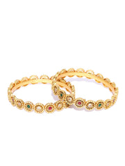 Priyaasi Gold-Plated Traditional Bangles with Coloured Stone for Wome(Multi and Gold)