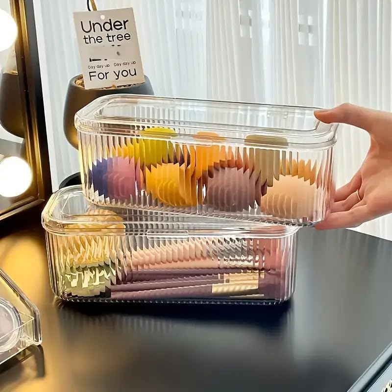 E-COSMOS® Transparent Makeup Brush Organizer Box with Lid | Dustproof Cosmetic Storage Container for Brushes, Beauty Tools & Accessories | Multipurpose Vanity & Dressing Table Organizer