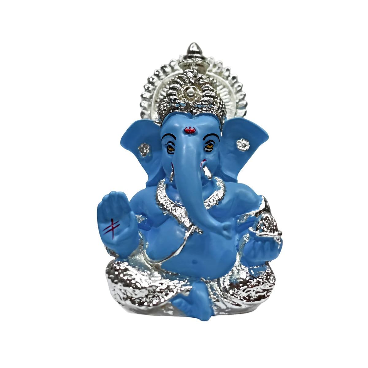 DIVINITI 999 Silver Plated Ganesha Idol for Home Decor Puja |Ganesh Idol for Home Decor Ganpati for Gift 3.5 inches |Ganesh Statue Gift for Office Desk Puja Room Figurine (8.89 x 5.08 cm) (Sky Blue)