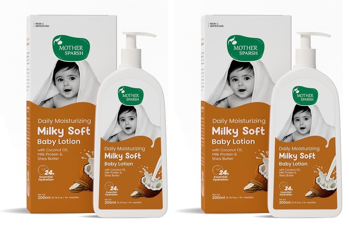 Mother Sparsh Milky Soft Baby Lotion - 200ml | with Milk Protein, Coconut Oil & Shea Butter | For 24Hrs Moisturization (Pack of 2)