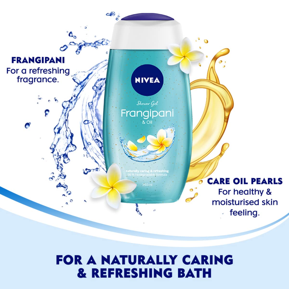 NIVEA Frangipani & Oil Body Wash, Moisturizing Shower Gel with Pure Glycerin, Vitamins C & E and Care Oil for Soft, Healthy & Moisturized Skin, Refreshing Body Cleanser, Microplastic Free, 125 ml
