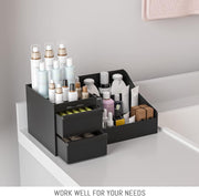 E-COSMOS Large Capacity Cosmetic Storage Box Makeup Drawer Organizer Jewelry Nail Polish Makeup Container Desktop Sundries Storage Box, Plastic (Black)