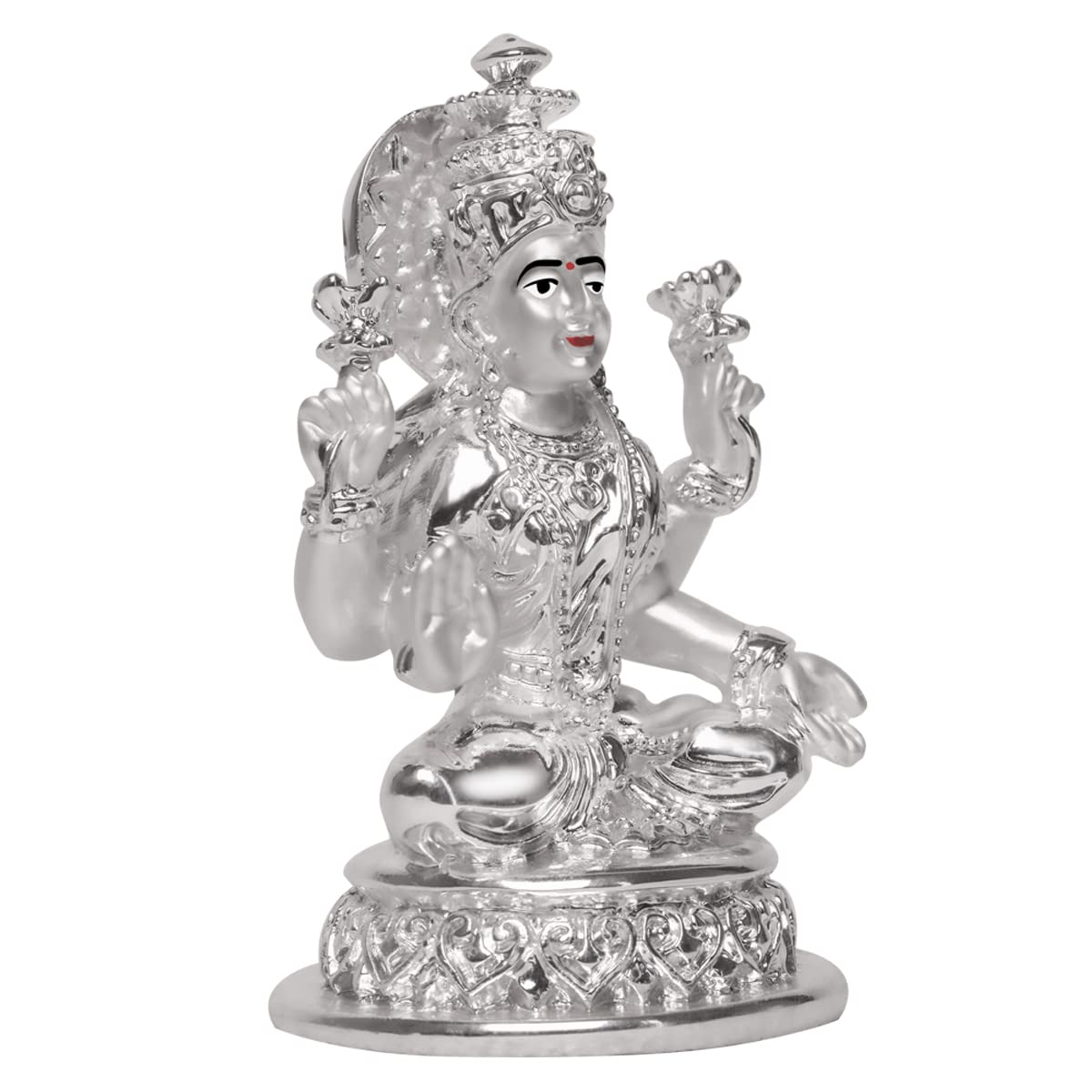 DIVINITI Lakshmi Idol for Home Decor 999 Silver Plated Sculpture of Maa Lakshmi Figurine Idol for Home, Office, Temple and Table Decoration Religious Idol for Pooja, Gift (5.7 CM X 6 CM)