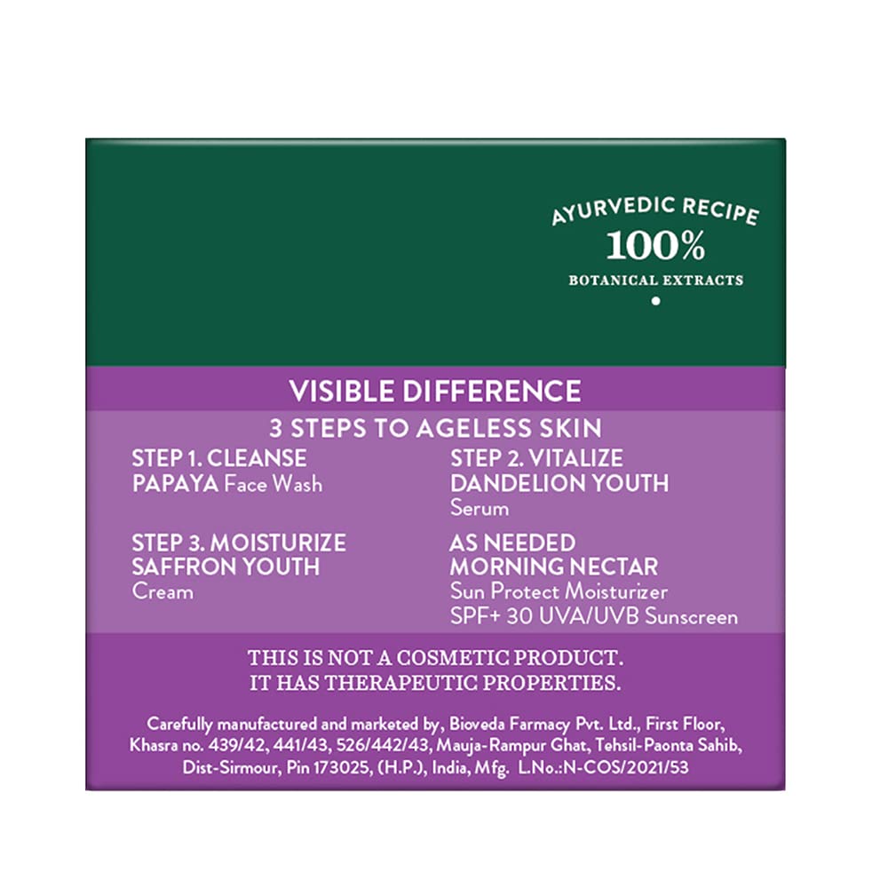 Biotique Bio Saffron Dew Youthful Moisturizer | Protects Skin Cells | Prevents Ageing and Retains Youthful Glow | 100% Botanical Extracts | Suitable for All Skin Types | 50g