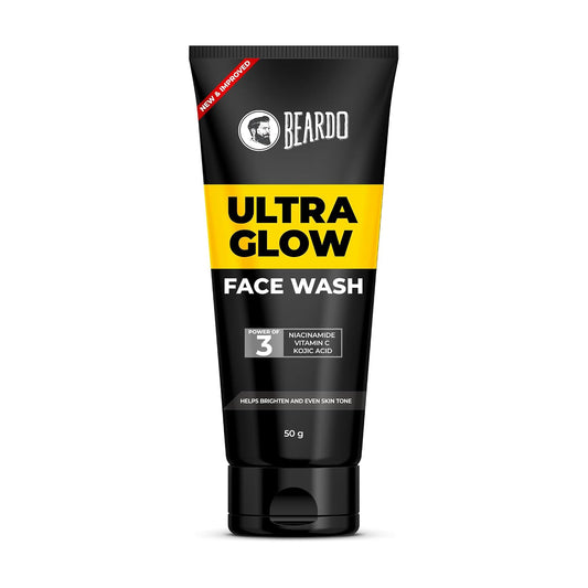 Beardo Ultraglow Face Wash for Men |Powered by 10% Complex of Niacinamide, Vitamin C & Kojic Acid | Brightens & Hydrates Skin| Reduces Pigmentation | Face Wash for Bright, Even Tone and Glowing Skin | Suitable for All Skin Types | 50g