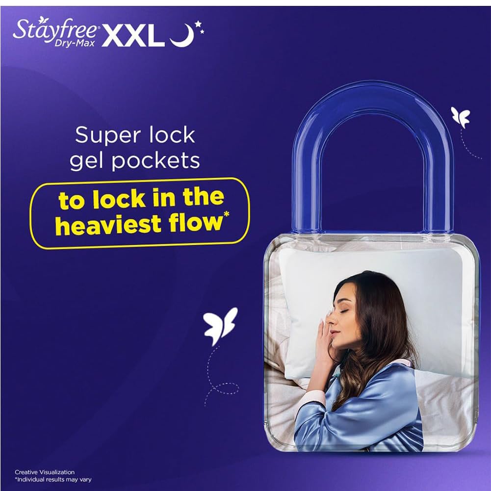 Stayfree Dry Max All Night Sanitary Pads – 42 Pads (Pack of 3 × 14) | Ultra‑Absorbent Overnight Protection | Extra Long | Comfortable Fit | Leak‑Lock Technology