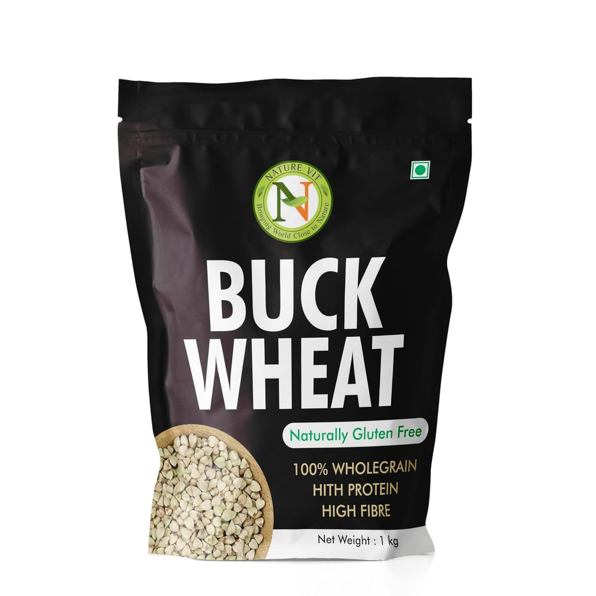 NatureVit Buckwheat Seeds, 5kg (1kg x 5 Packets) | Kuttu Giri | Hulled, Gluten Free Buckwheat Millet | High in Plant Protein & Fibre | Soak & Eat As Porridge