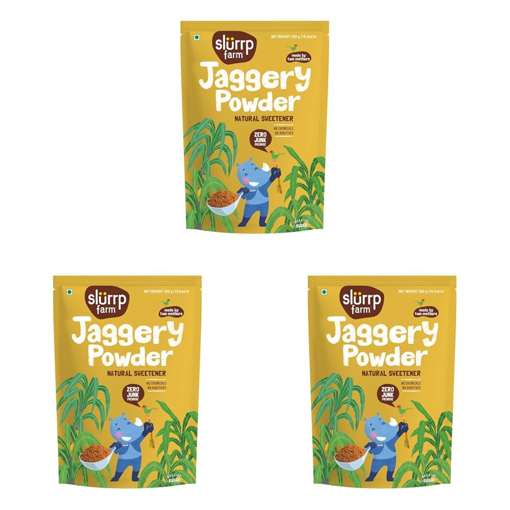 Slurrp Farm Jaggery/Gur/Gud Powder | Healthy Sugar Subsitute | Unbleached Jaggery | Sulphate Free, 300g (Pack of 3)