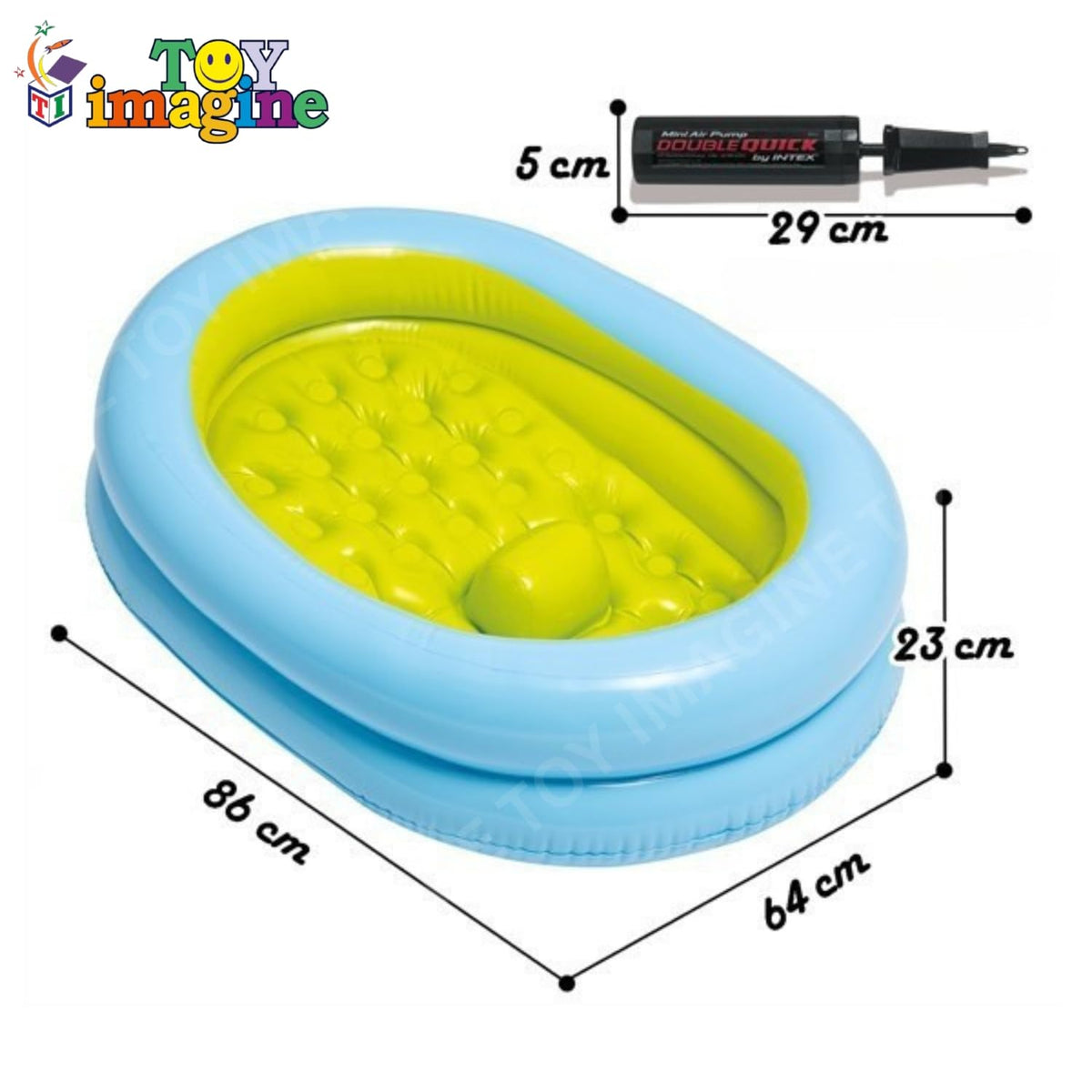 Toy Imagine 3 ft Inflatable Baby Bath Tub – Oval Foldable Swimming Pool for Kids, Boys & Girls | Indoor & Outdoor Use with Manual Hand Pump (86 × 64 × 23 cm, Blue)