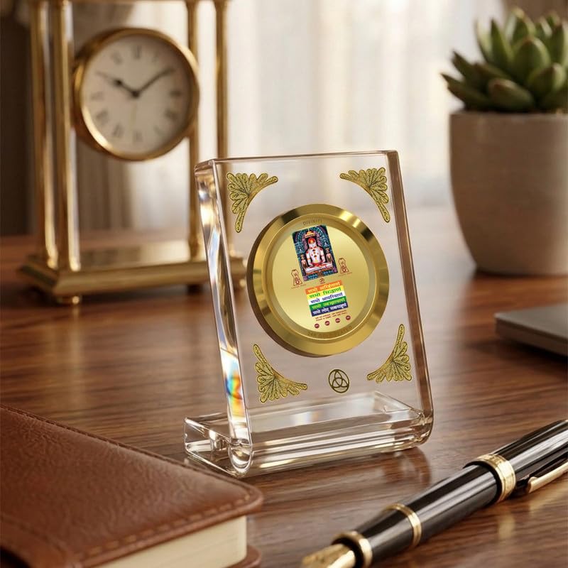 DIVINITI 24K Gold Plated Lord Adinath With Namokar Acrylic Frame for Car Dashboard, Home Temple & Office Table | Premium Spiritual Gift, Blessings for Protection & Positivity, 8x7 cm