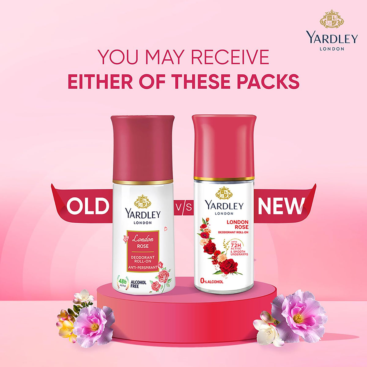 Yardley London London Rose Underarm Deodorant Roll On | With Licorirce Extract & Floral Extracts | Smooth & Eventoned Underarms | 72 H Long Lasting Floral Scent| 0% Alcohol & Dermat Approved | For Women | 50ml